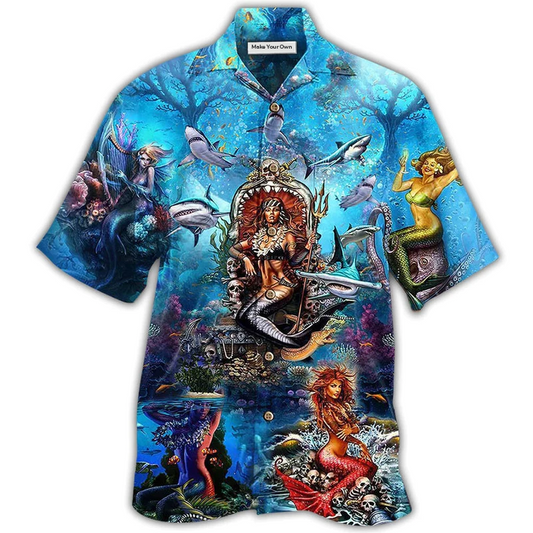 Mermaid Queen Hawaiian Shirt Pattern Detail For Vacation Travel And Daily Wear