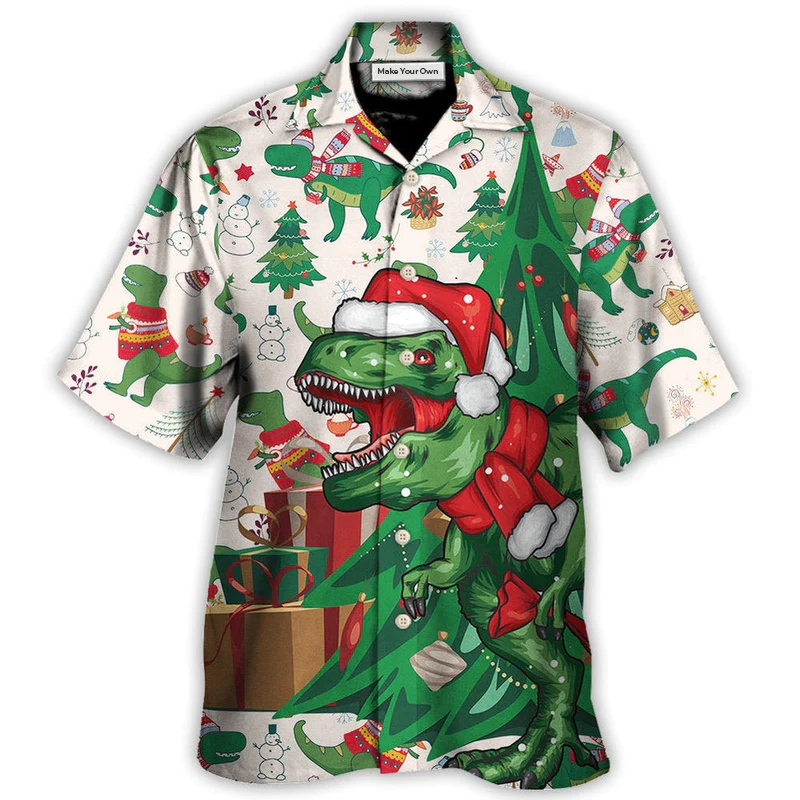 Christmas Dinosaurs Tree Rex Rexmas Hawaiian Shirt Design Detail For Beach Days And Holiday Travel
