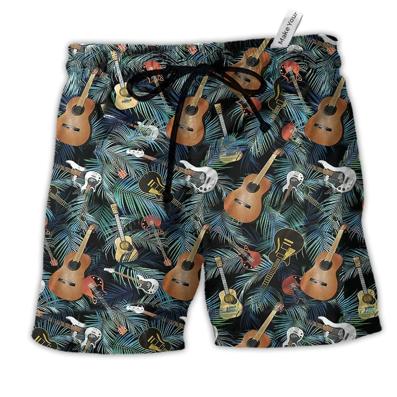 Tropical Leaf Guitar Beach Shorts For Casual Day Trips And Laid Back Styling