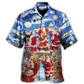 Festive Christmas Santa Snow Hawaiian Shirt Print Closeup For Island Holidays