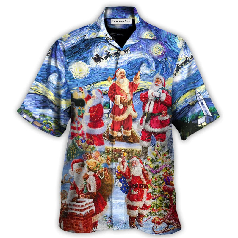 Festive Christmas Santa Snow Hawaiian Shirt Print Closeup For Island Holidays