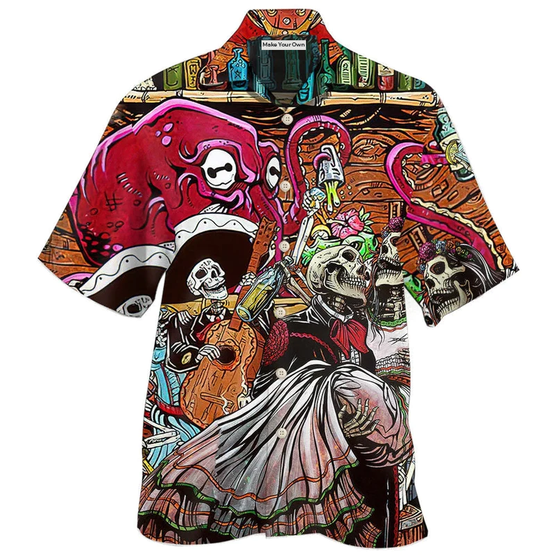 Bartender And Skull Hawaiian Shirt For Beach Parties Vacation Travel And Relaxed Casual Style