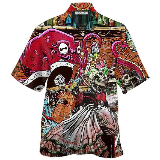 Bartender And Skull Hawaiian Shirt For Beach Parties Vacation Travel And Relaxed Casual Style