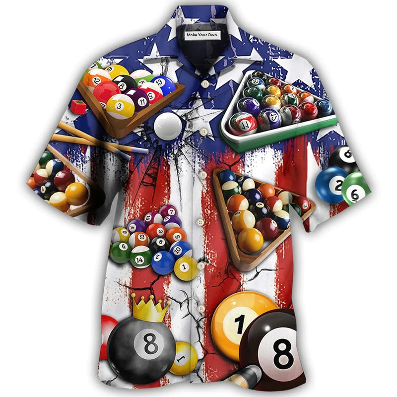 Billiard Independence Day Hawaiian Shirt Pattern Detail For Summer Holidays And Outdoor Fun