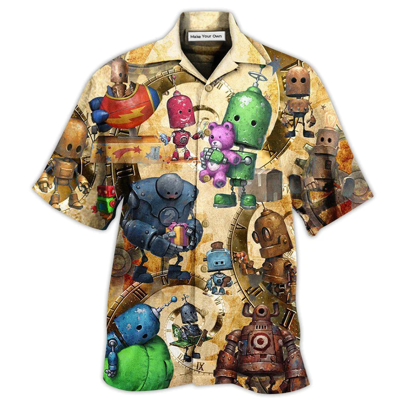 Robot Hawaiian Shirt For Tropical Parties Vacation Travel And Casual Summer Style