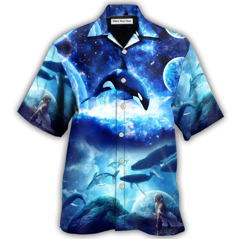 Galaxy Blue Whale Hawaiian Shirt For Beach Getaways Resort Outings And Thoughtful Gifting
