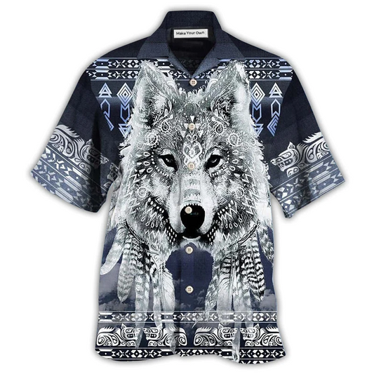 Bohemian Wolf Peace Hawaiian Shirt Design Detail For Beach Days And Holiday Travel