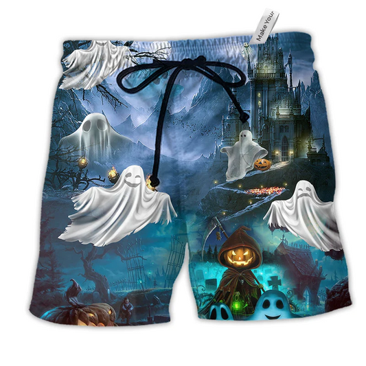 Halloween Say Boo And Scary On Blue Hawaiian Beach Shorts For Distinctive Warm Weather Style