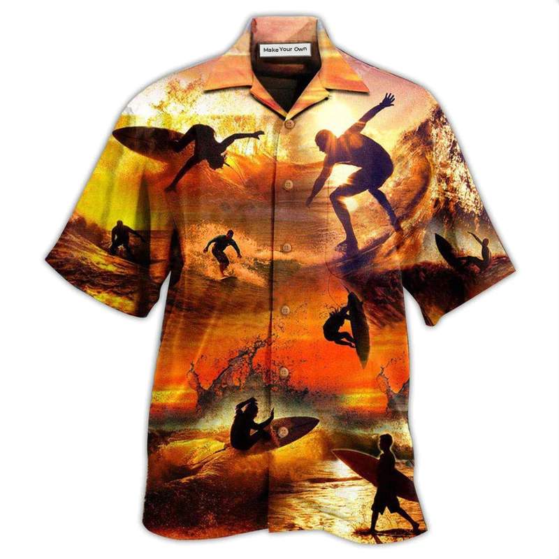 Sunset Surfing Hawaiian Shirt For Island Trips Summer Gatherings And Comfortable Daily Wear