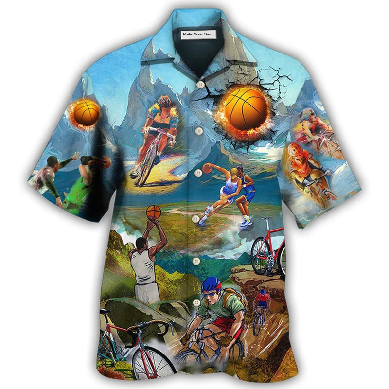 Watercolor Basketball Cycling Mountain Hawaiian Shirt Design View For Resort Travel And Thoughtful Gifting
