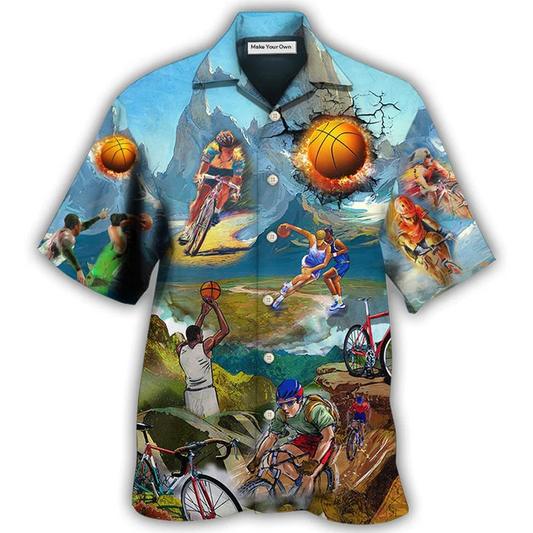 Watercolor Basketball Cycling Mountain Hawaiian Shirt Design View For Resort Travel And Thoughtful Gifting