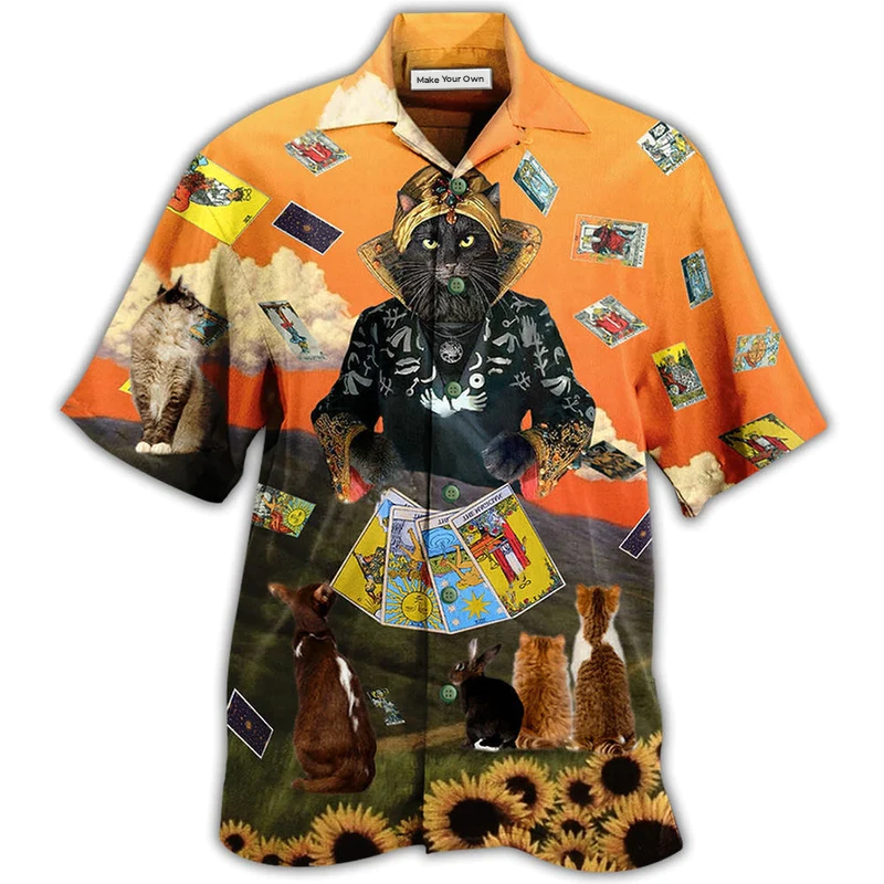 Cat Tarot Hawaiian Shirt Artwork View For Weekend Travel And Beach Style