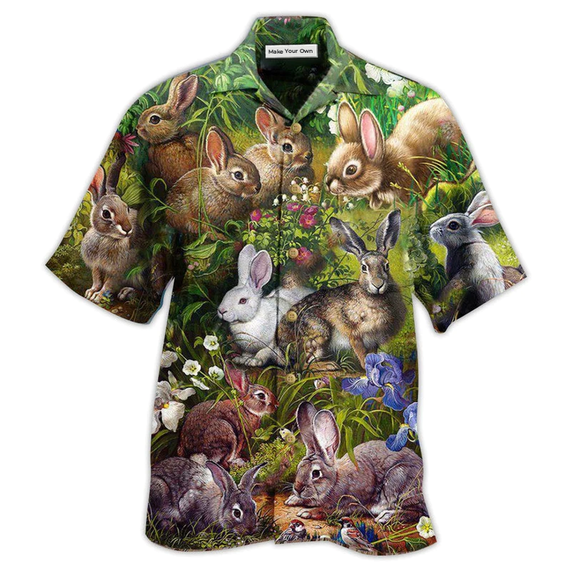 Rabbit Garden Hawaiian Shirt Pattern View For Relaxed Warm Weather Outfits