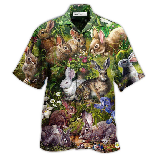 Rabbit Garden Hawaiian Shirt Pattern View For Relaxed Warm Weather Outfits