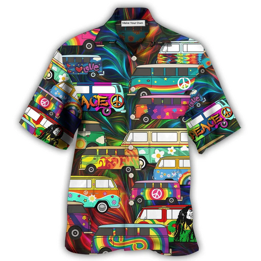 Bohemian Colorful Bus Hawaiian Shirt For Poolside Relaxation And Sunny Getaways