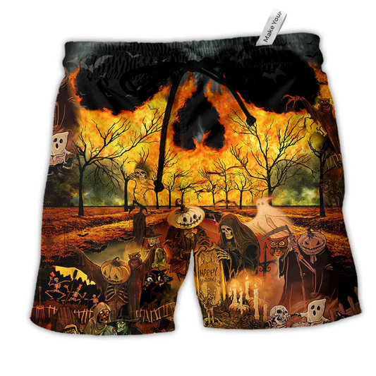 Halloween Party Colorful Hawaiian Print Beach Shorts For Fantasy Fan Beach Days