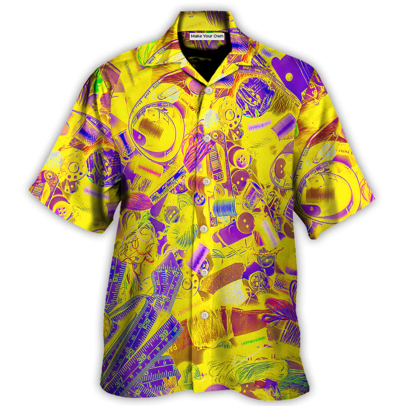 Vintage Retro Embroidery Sewing Tailor Spool Hawaiian Shirt All Over Print Detail For Casual Outings