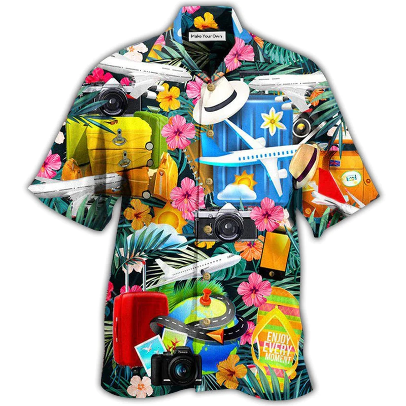 Floral Cute Airplane Hawaiian Shirt For Beach Parties Vacation Travel And Relaxed Casual Style