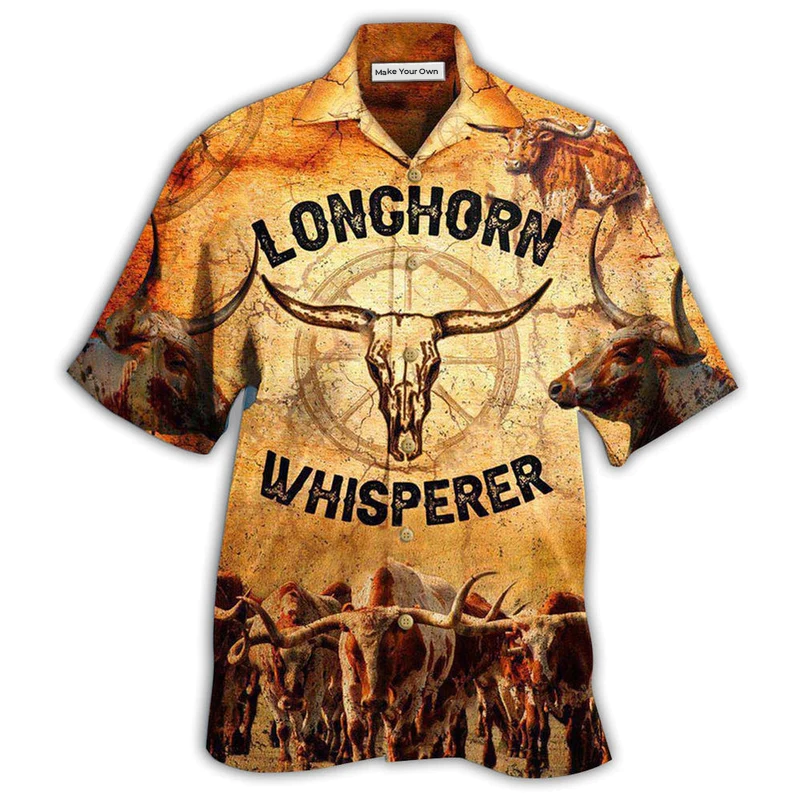 Longhorn Cow Hawaiian Shirt For Resort Travel Summer Outings And Casual Gatherings