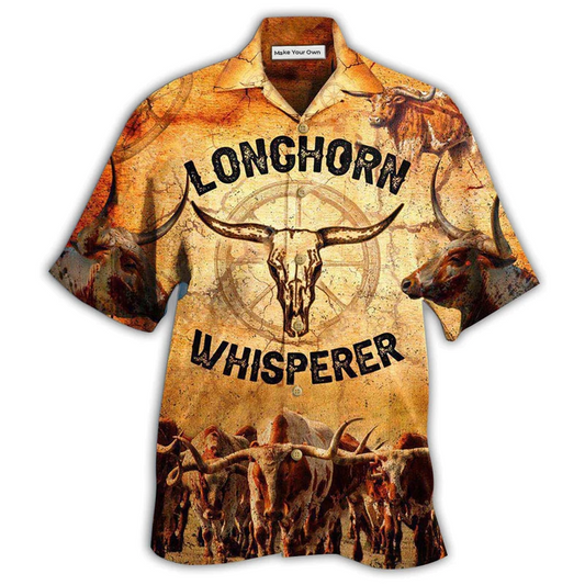 Longhorn Cow Hawaiian Shirt For Resort Travel Summer Outings And Casual Gatherings