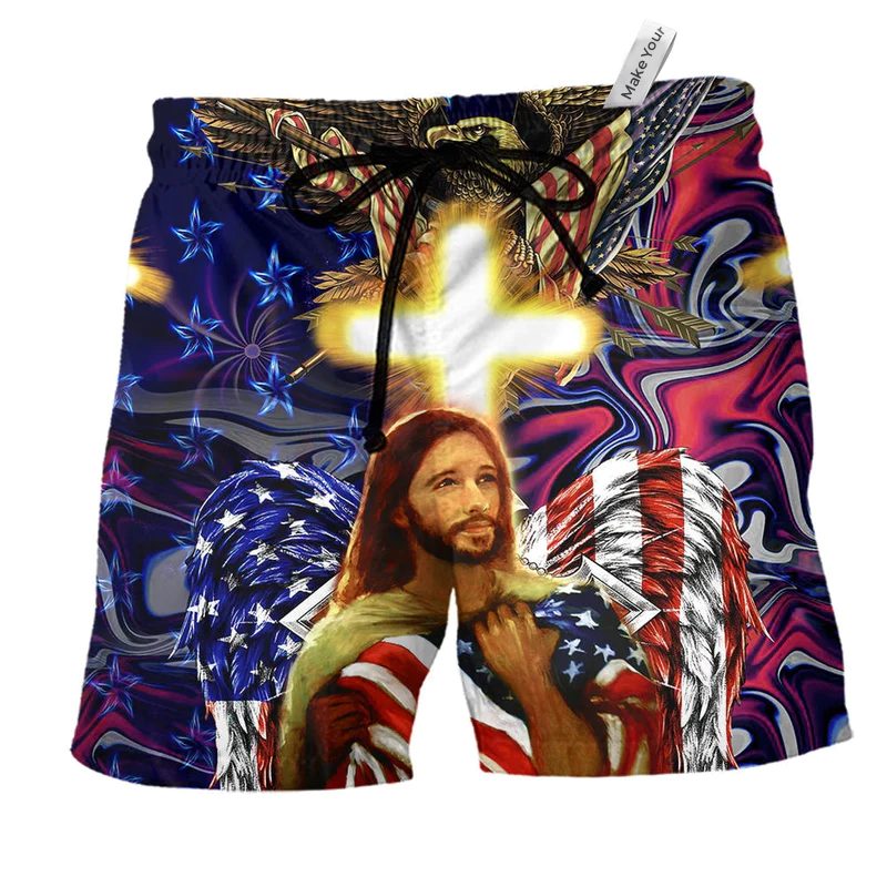 Americana Christian Faith Beach Shorts For Holiday Cruises And Relaxed Casual Wear