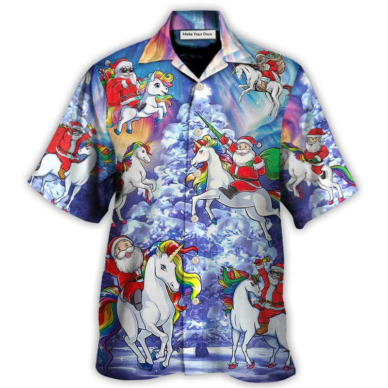 Christmas Riding Unicorn Snow Mountain Hawaiian Shirt Pattern View For Lightweight Everyday Style