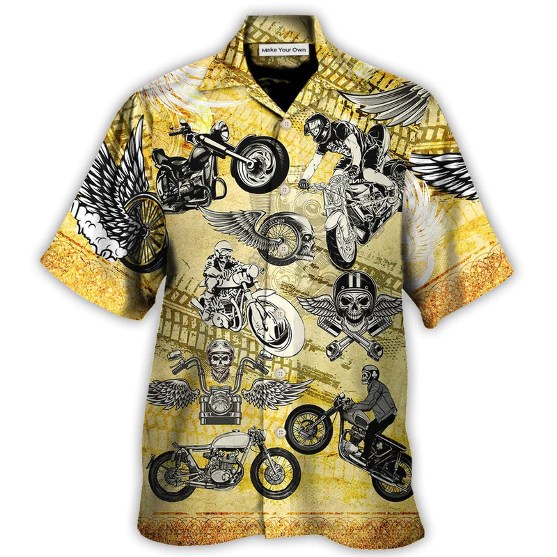 Motorcycle Hawaiian Shirt Pattern Detail For Summer Holidays And Outdoor Fun