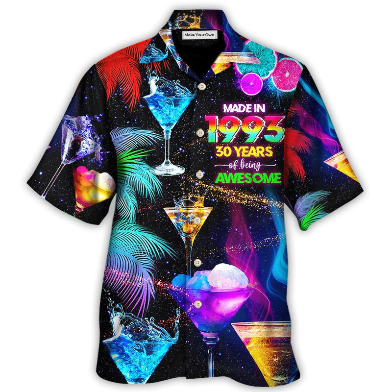 Neon Cocktail Drinking Years Hawaiian Shirt For Resort Getaways And Comfortable Summer Activities