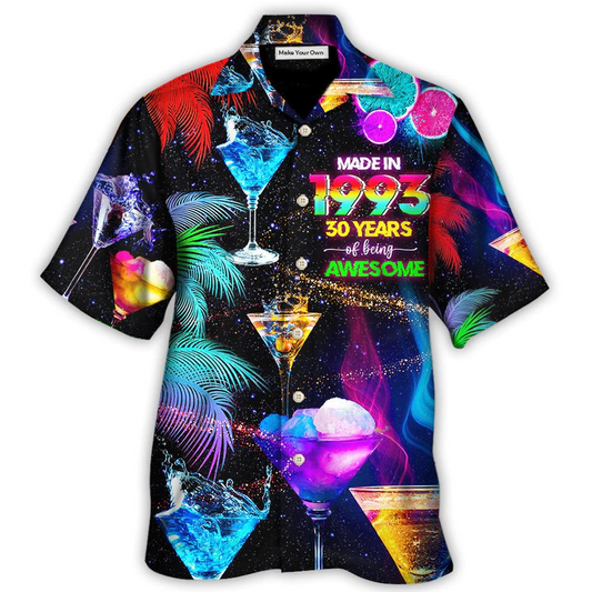 Neon Cocktail Drinking Years Hawaiian Shirt For Resort Getaways And Comfortable Summer Activities