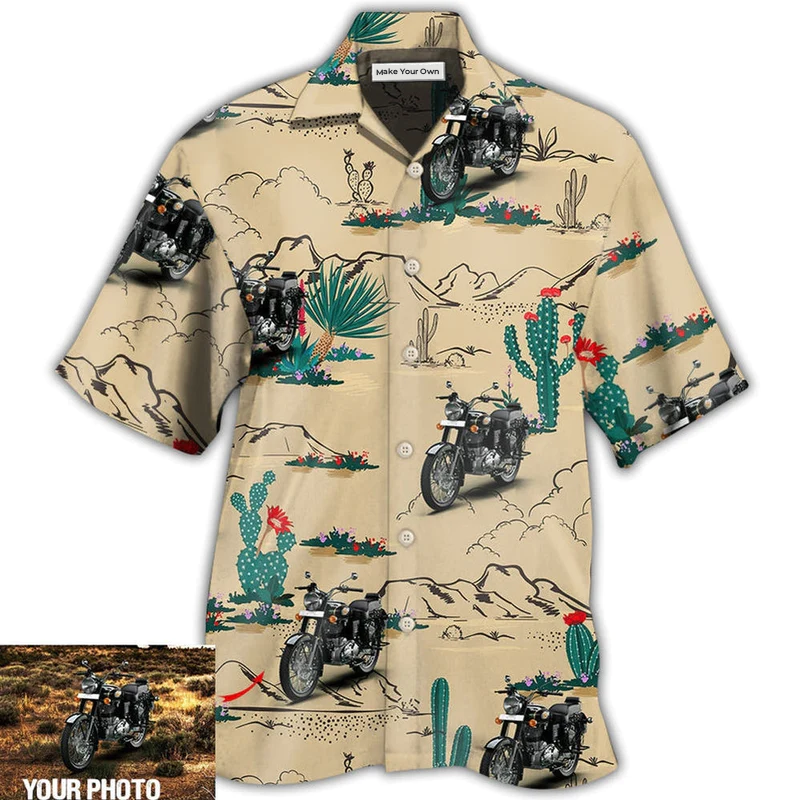 Motorcycle Desert Cactus Custom Photo Hawaiian Shirt For Poolside Relaxation And Sunny Getaways