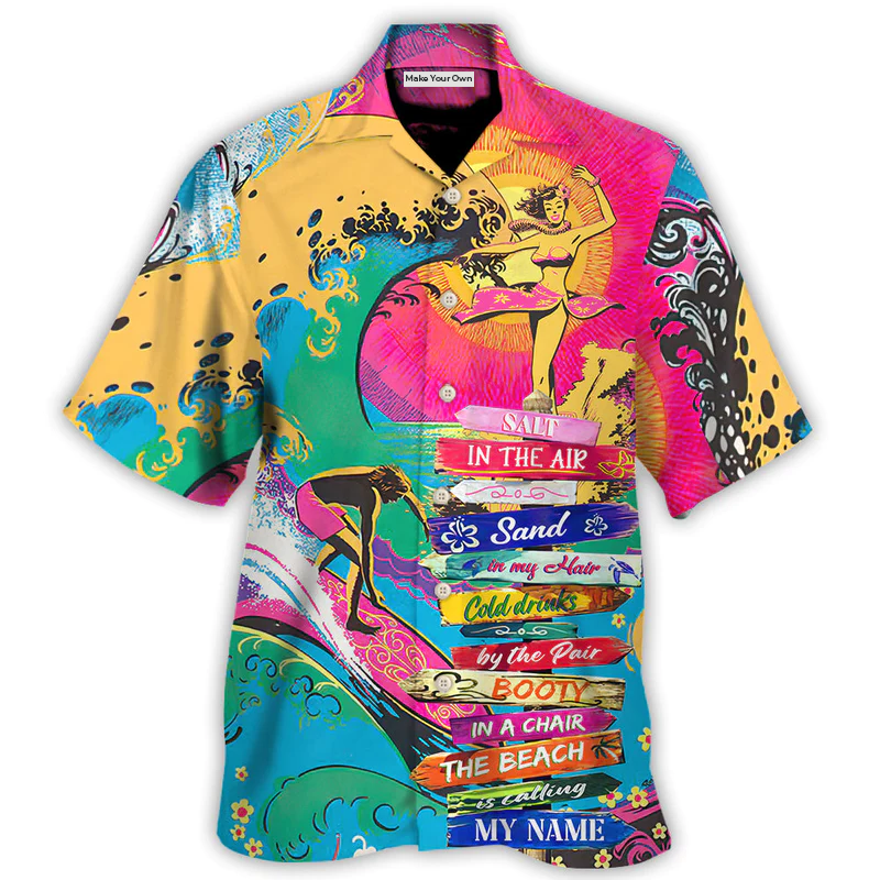 Beach Salt Air Sand Hair Cold Drinks Pair Hawaiian Shirt Detailed Pattern View For Beach Days