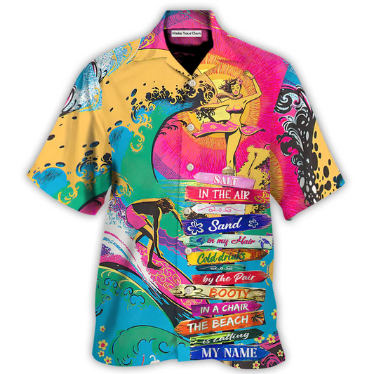 Beach Salt Air Sand Hair Cold Drinks Pair Hawaiian Shirt Detailed Pattern View For Beach Days