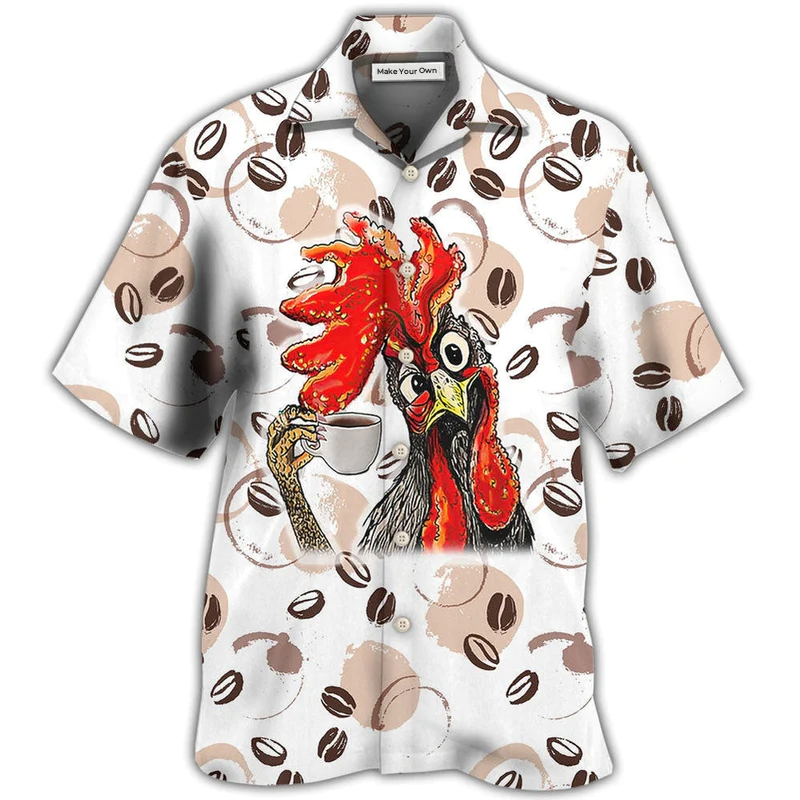 Coffee Chickens Hawaiian Shirt Pattern Detail For Summer Holidays And Outdoor Fun