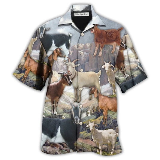 Mountain Goat Hawaiian Shirt For Summer Vacation Beach Travel And Casual Wear
