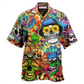 Floral Hippie Peace And Skull Hawaiian Shirt For Beach Parties Vacation Travel And Relaxed Casual Style