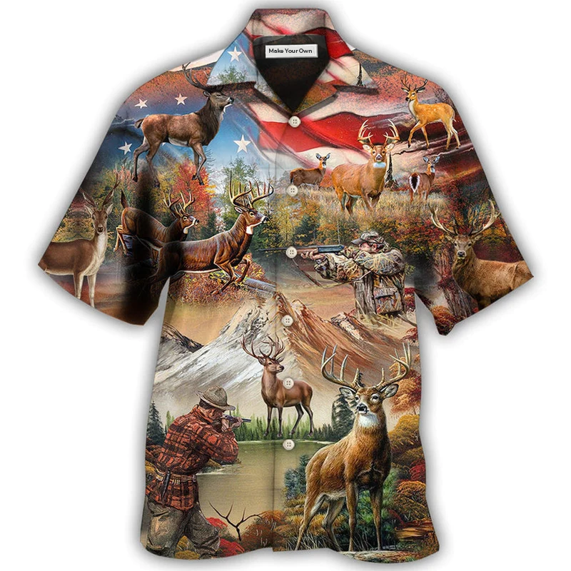 Deer Hunting Independence Day American Flag Hawaiian Shirt Design Detail For Sunny Adventures And Casual Wear