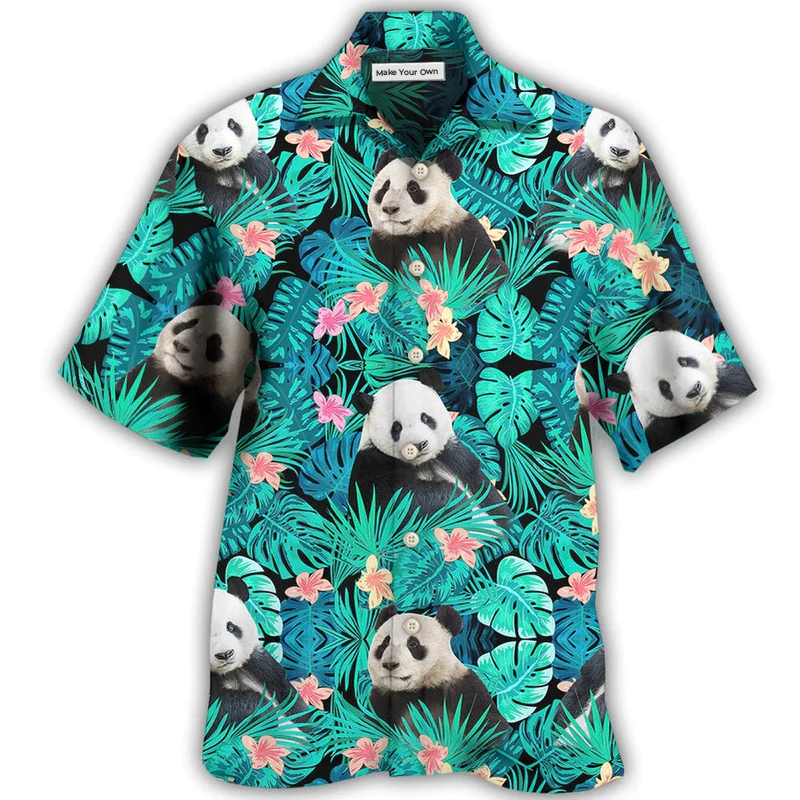 Tropical Summer Panda Hawaiian Shirt For Resort Travel Summer Outings And Casual Gatherings