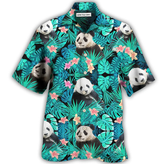 Tropical Summer Panda Hawaiian Shirt For Resort Travel Summer Outings And Casual Gatherings