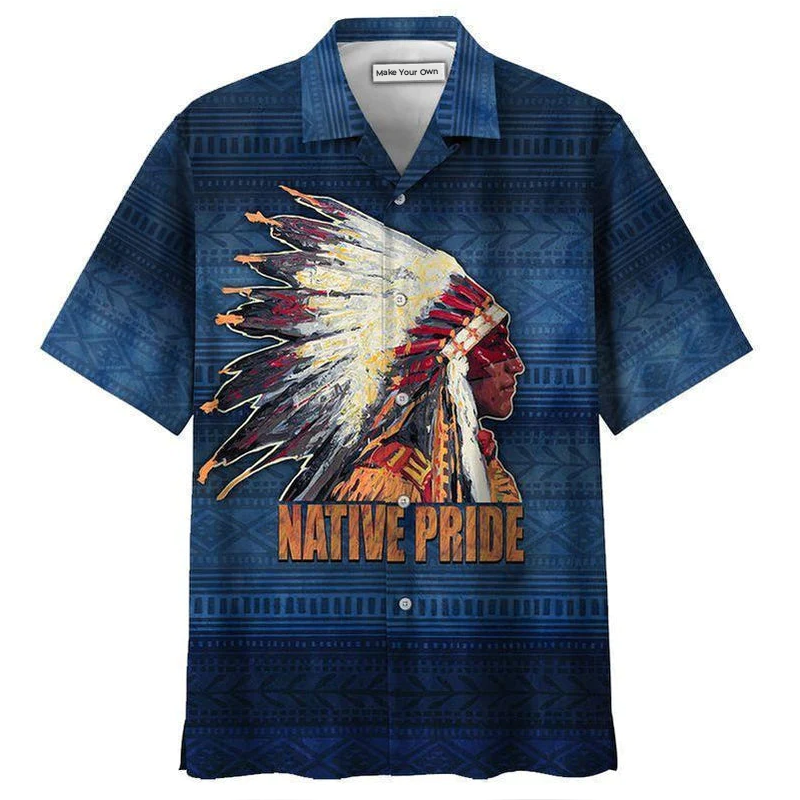 Blue Tribal Peace Pattern Hawaiian Shirt For Resort Holidays Beach Travel And Relaxed Casual Fashion