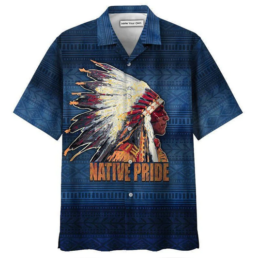 Blue Tribal Peace Pattern Hawaiian Shirt For Resort Holidays Beach Travel And Relaxed Casual Fashion