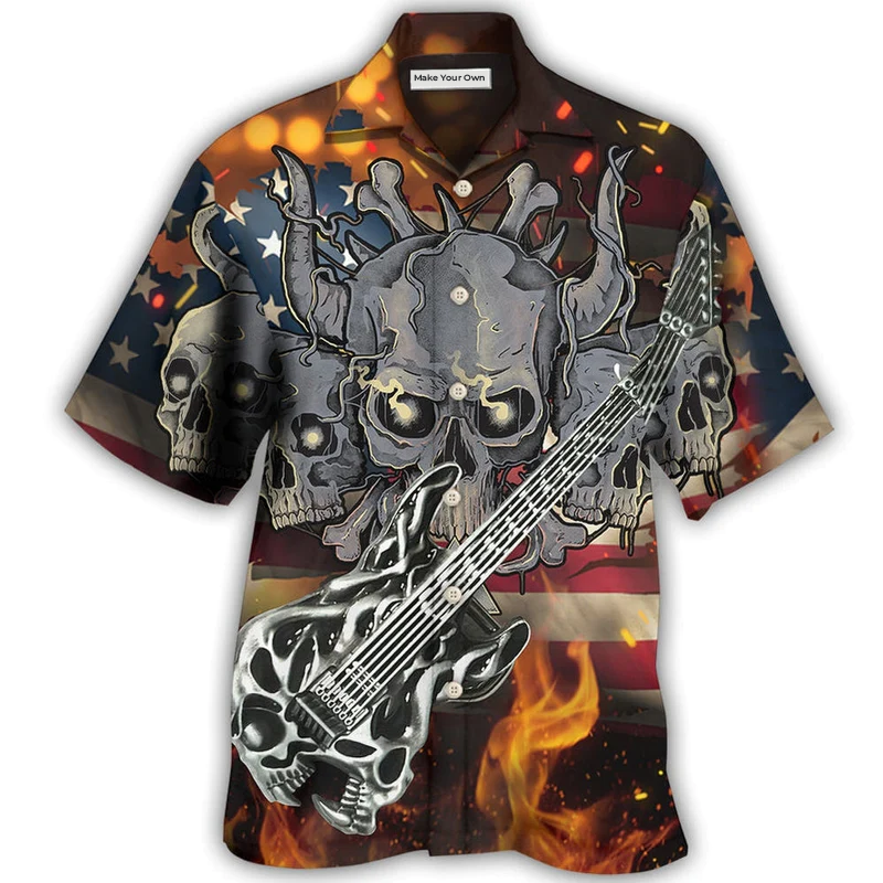 Guitar Independence Day American Hawaiian Shirt For Resort Getaways And Comfortable Summer Activities