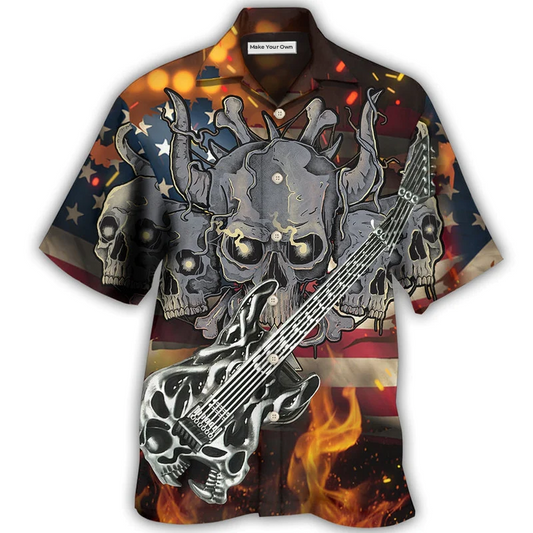 Guitar Independence Day American Hawaiian Shirt For Resort Getaways And Comfortable Summer Activities