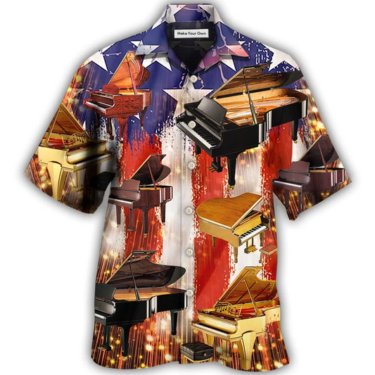 Piano Independence Day Hawaiian Shirt For Summer Events And Casual Outdoor Wear