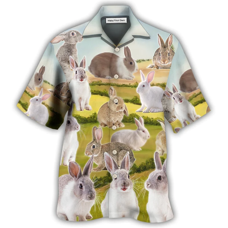 Rabbit Wonderful Garden Hawaiian Shirt Artwork Detail For Resort Trips And Outdoor Activities
