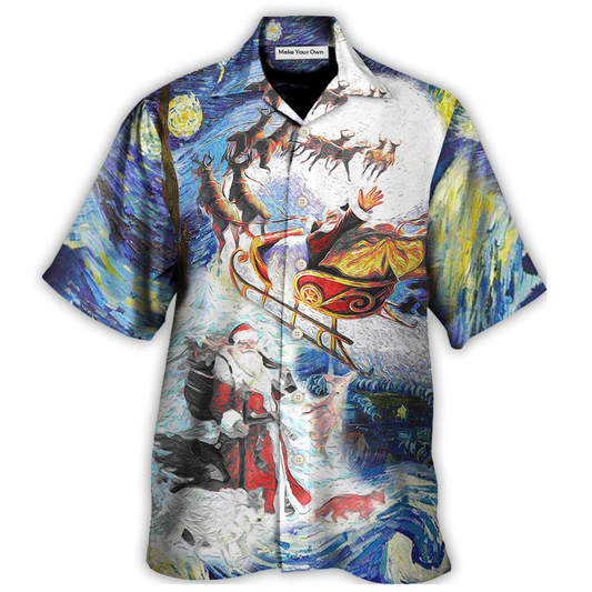 Christmas Friendly Santa Animals Hawaiian Shirt Artwork View For Weekend Travel And Beach Style