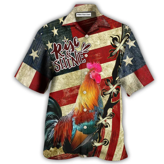 Chicken Farm American Rise Shine Hawaiian Shirt Design View For Resort Travel And Thoughtful Gifting