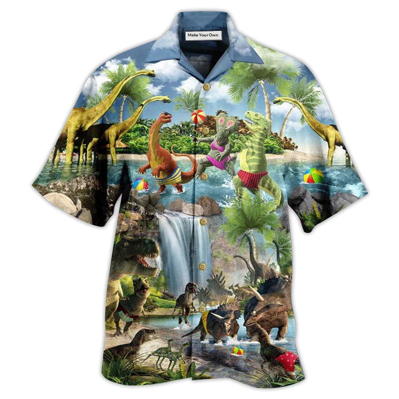 Dinosaur Swimming Beach Summer Hawaiian Shirt For Resort Getaways And Comfortable Summer Activities