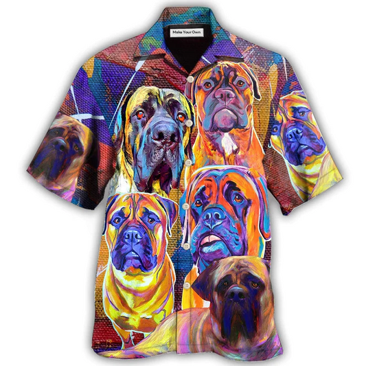 Watercolor Dog Bullmastiff Hawaiian Shirt Artwork View For Weekend Travel And Beach Style