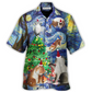 Cat Christmas Playing Starry Night Hawaiian Shirt Pattern View For Lightweight Everyday Style