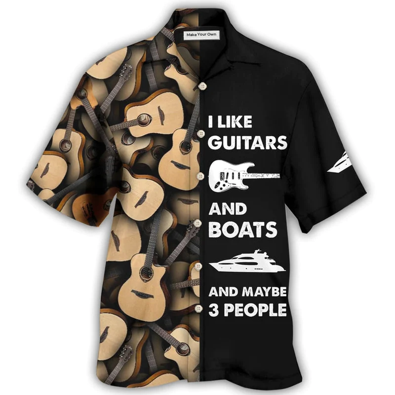 Guitar Boat Hawaiian Shirt For Summer Vacation And Beach Travel